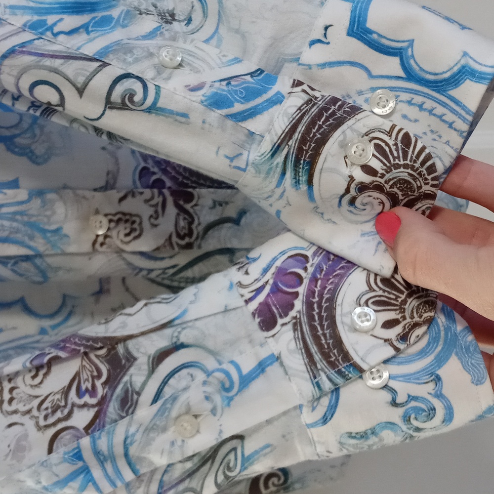 🌊Etro🌊 - Men's White/Blue/Purple Paisley L/S Button Down - Picture 6 of 11